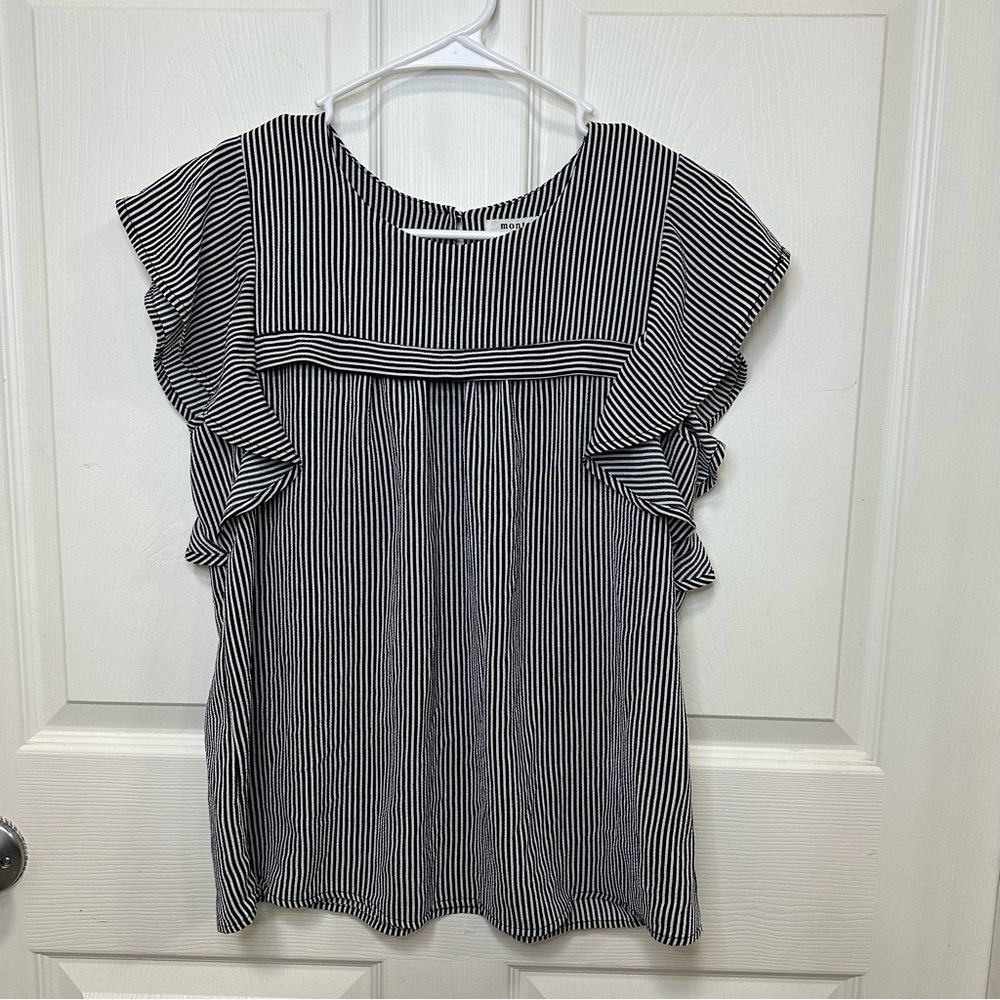 Navy and White Striped Blouse